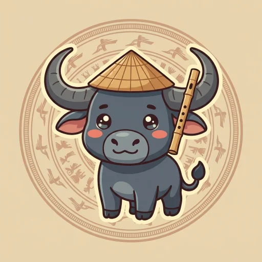 Icon con giáp Trâu (chi Sửu) vẽ kiểu anime chibi, hành Thổ.