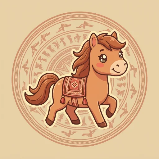 Icon con giáp Ngựa (chi Ngọ) vẽ kiểu anime chibi, hành Hoả.