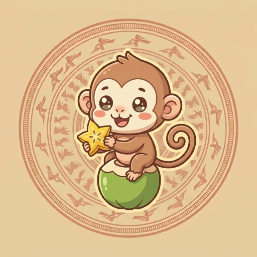 Icon con giáp Khỉ (chi Thân) vẽ kiểu anime chibi, hành Kim.