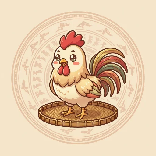 Icon con giáp Gà (chi Dậu) vẽ kiểu anime chibi, hành Kim.