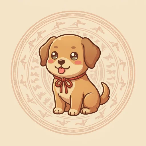 Icon con giáp Chó (chi Tuất) vẽ kiểu anime chibi, hành Thổ.