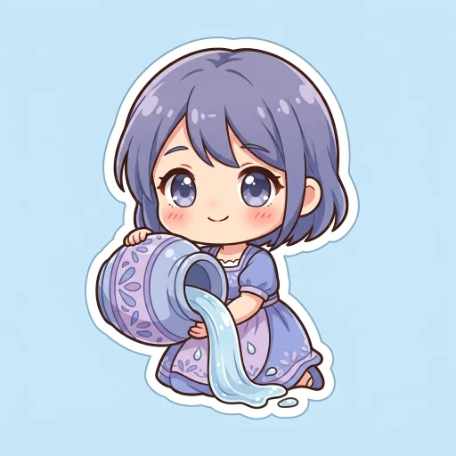 Icon cung Bảo Bình vẽ kiểu anime chibi, nguyên tố Khí.
