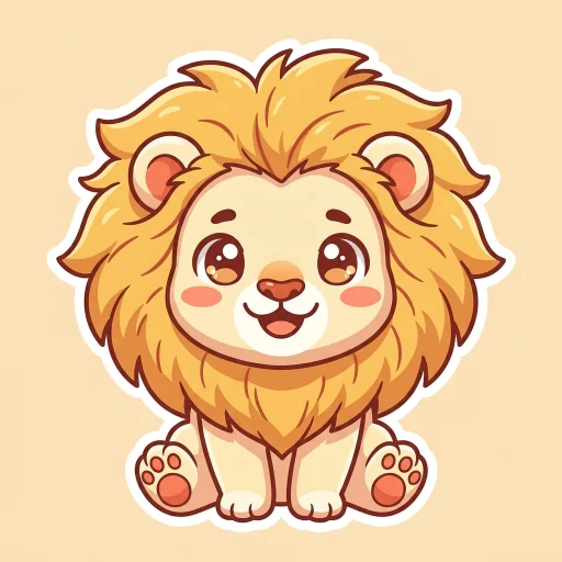 Icon cung Sư Tử vẽ kiểu anime chibi, nguyên tố Lửa.