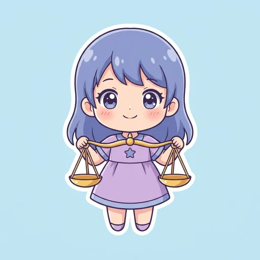 Icon cung Thiên Bình vẽ kiểu anime chibi, nguyên tố Khí.